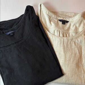 TWO! Lands’ End Round Neck Short Sleeve Tee Shirts Black and Cream Size 1X
